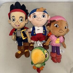 (4) Disney Parks Jake and the Never Land Pirates Plush Lot Jake Izzy Parrot